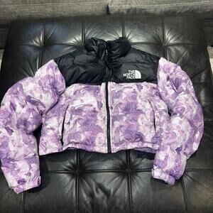 North Face Nuptse 700 Down Cropped Short Puffer Jacket Coat Women Purple L